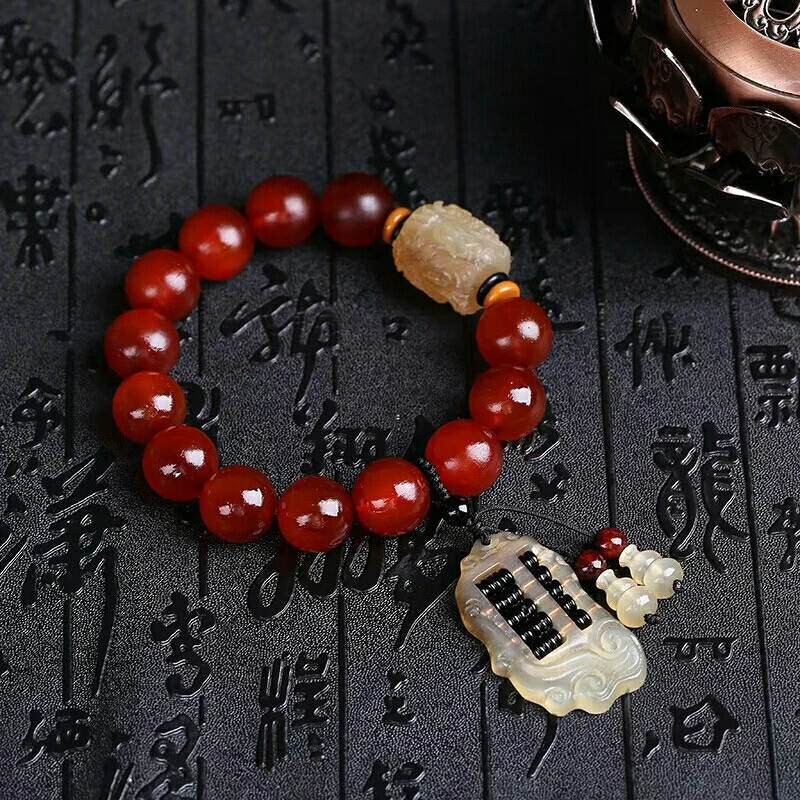 

Handcrafted Sheep Horn Beads Bracelet Tibetan Horn Beads Mala Bracelet Dragon Beaded Bracelet with an abacus