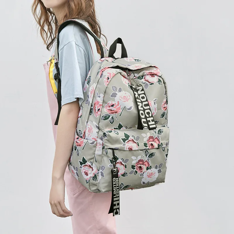 Fashion Water Resistant Nylon Women Backpack Flower Printing Female School Rucksack Girls Daily College Laptop Bagpack