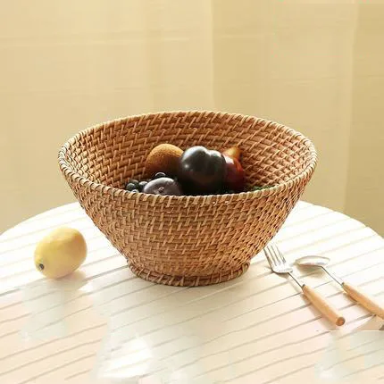 Natural Rattan Round Storage Melon Fruit Bowl Fruit Bowl Candy Box Snack Plate Dried Fruit Plate