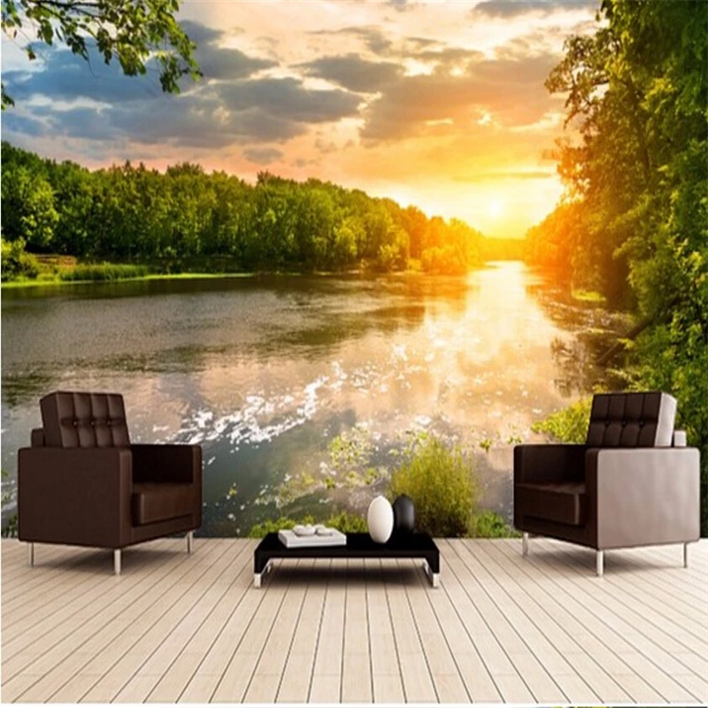 beibehang Custom wallpaper for walls landscape river sunset papel de parede 3D photo mural living room TV mural wall paper roll