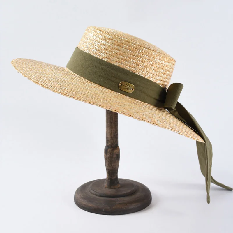 New Fashion Wide Brim Hat Summer Beach Wheat Straw Women Boater hat with Ribbon Bow for Vacation Derby Audrey Hepburn