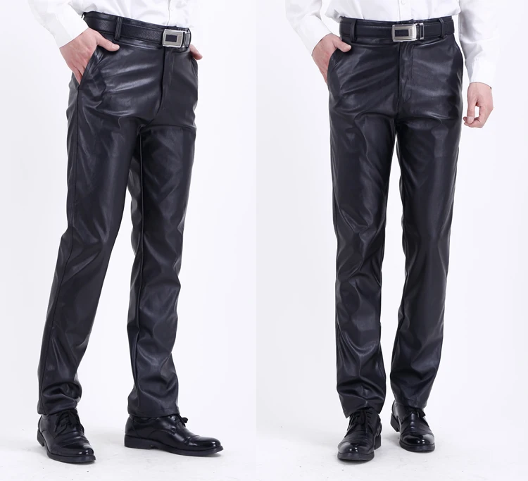 Herren-Lederhose, gerade Passform, elastische PU-Lederhose, Motorradhose, dünn – Detail 6