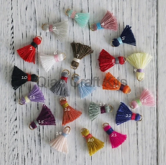 30pcs of 1.5cm-2cm (0.6inch) Tiny Cotton Tassels,Small Tassels,Handmade Boho Jewelry Tassels Pendant with jump rings