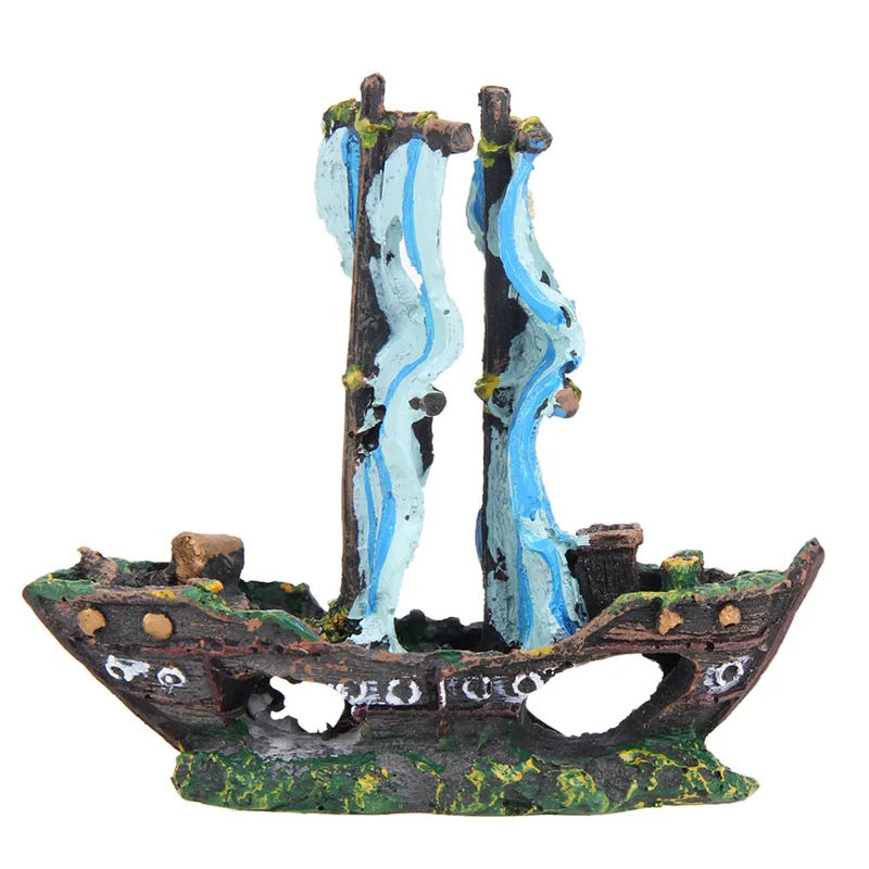 Resin Sunk Ship Wreckage for Fish Hide Sailboat Aquarium Aquatic Ornament Pirate Ship Destroyer Fish Tank Decoration Fish House