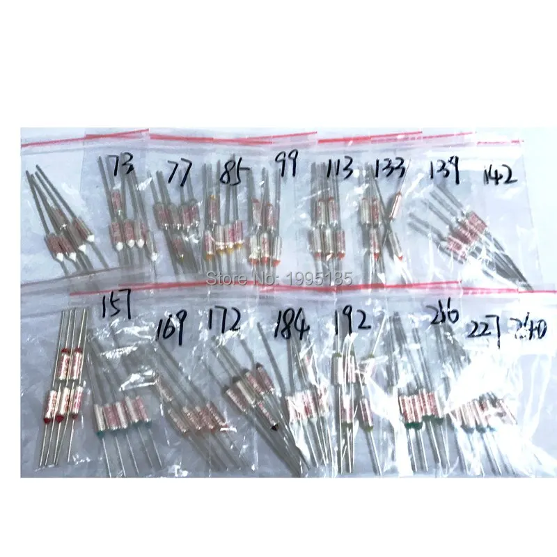 16 Values=80pcs Assortment Kit Thermal Fuse 10A 250V Thermal Cutoffs 73C degree - 240C Degree Temperature Fuse Switch RY-113 240