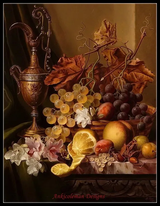 Needlework for embroidery DIY DMC High Quality - Counted Cross Stitch Kits 14 ct Oil painting - Grapes Lemons and Peaches