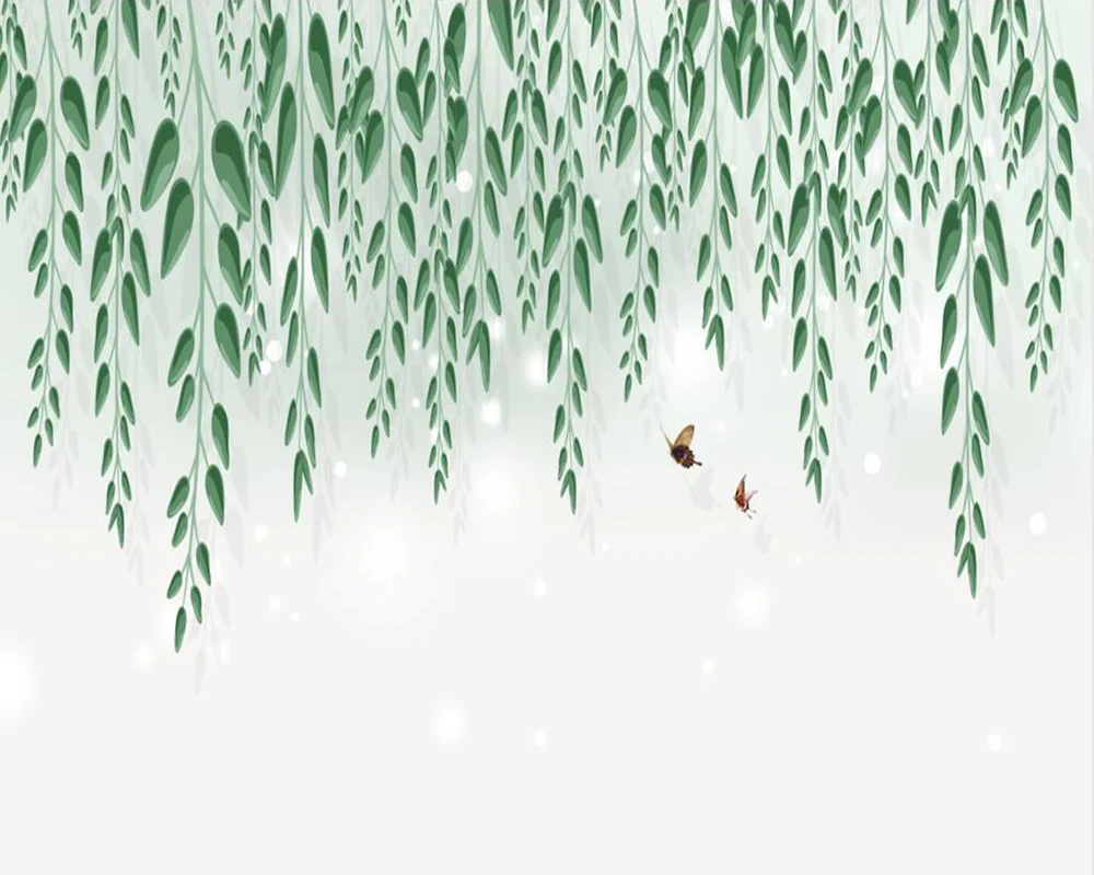 Custom wallpaper Small fresh hand-painted green leaf background wall