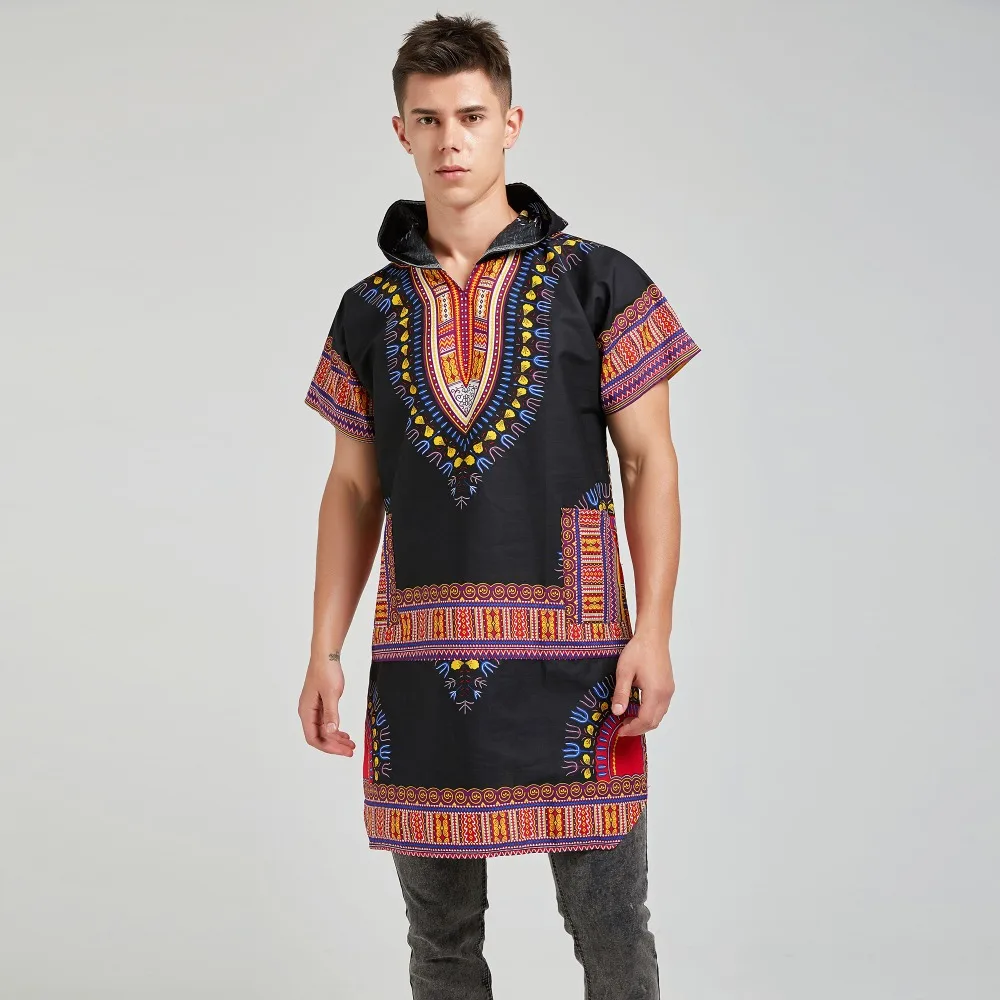 Unisex 100% Cotton Long Dashiki African Ankara Ethnic Kitenge Tribal Black Shirt 2019