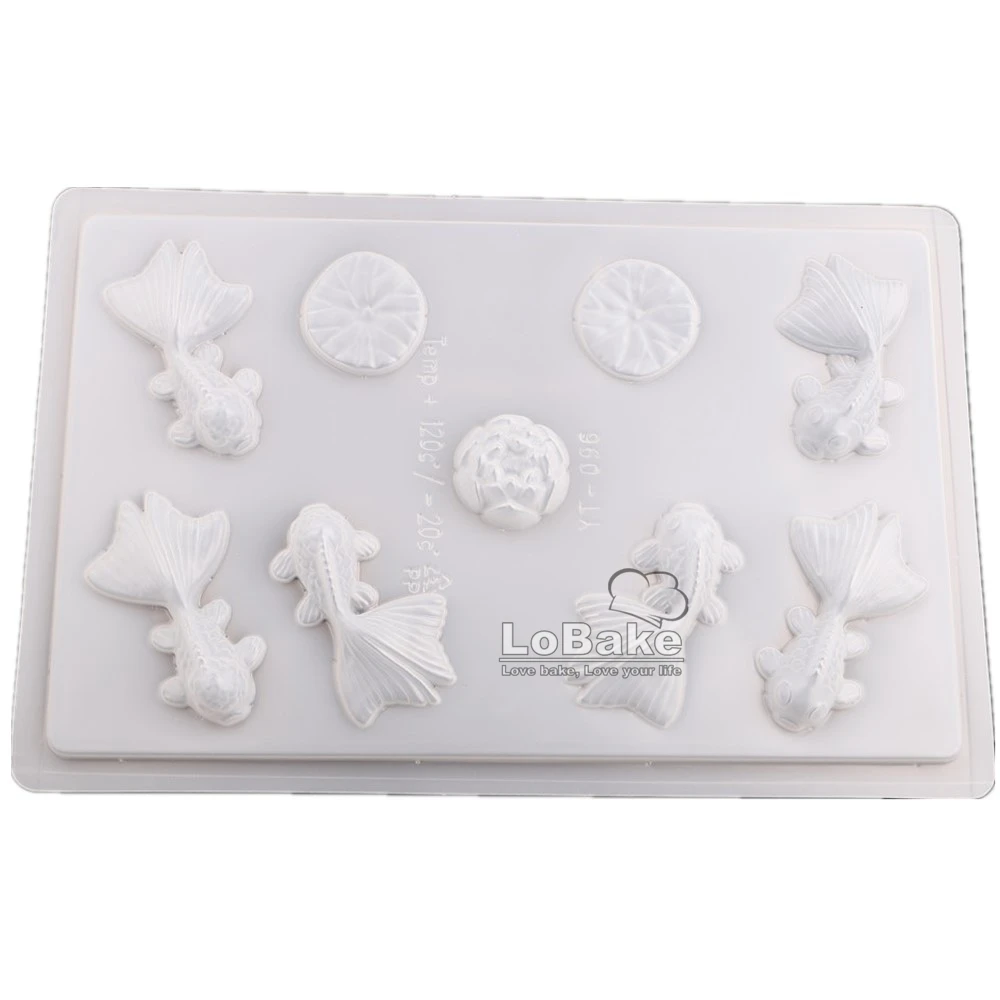 5pcs/lot 9 cavities Chinese goldfish lotus flower shape PP plastic jelly pudding Chocolate Mold candy ice cube mold fondant cake