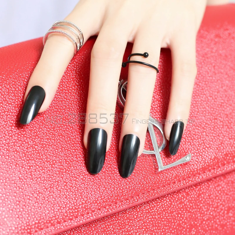 New Black fashion Almond long oval head personality Designs Round False nails 24pcs Full Nail Tips decorating Fake nails JC02