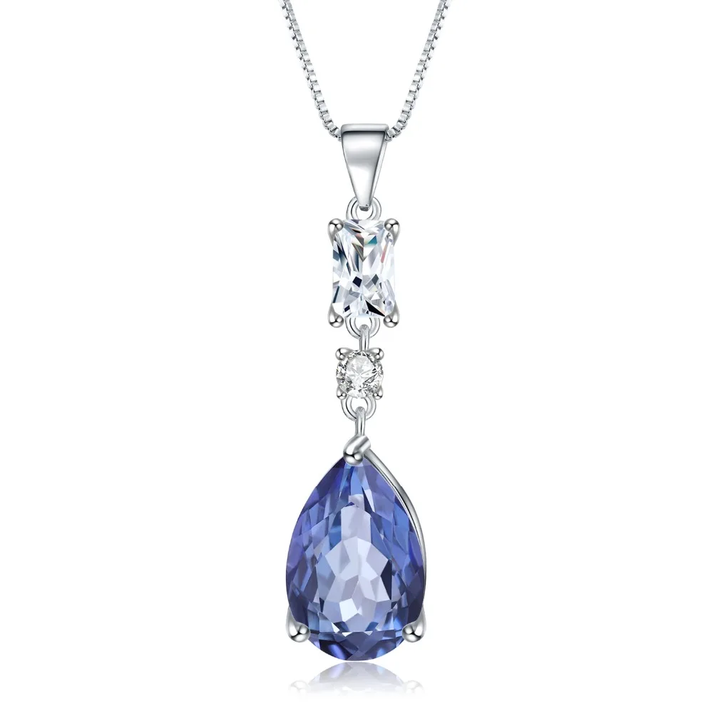 GEM'S BALLET 3.78Ct Natural Iolite Blue Mystic Quartz 925 Sterling Silver Pear Shape Classic Pendant Necklace for Women Jewelry