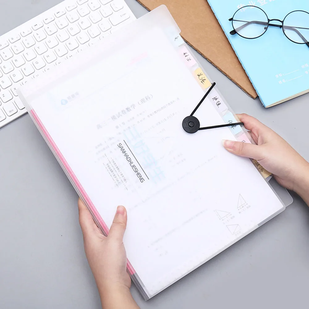 1Pc Transparent A4 Expanding Wallet 8 Layer PP Folder Ticket Bag Buckle Design Water