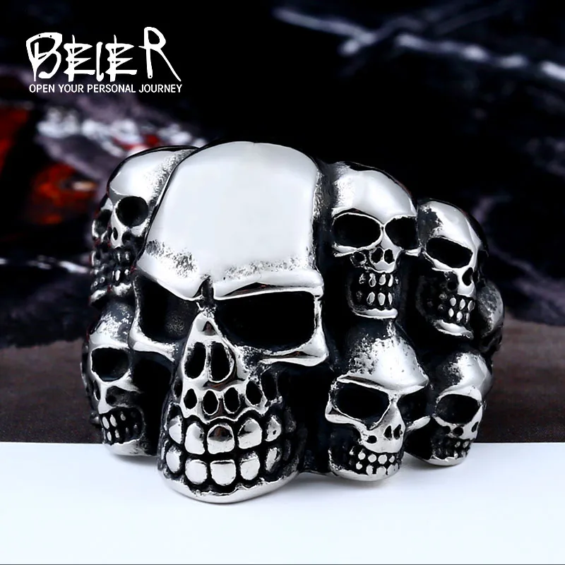 Beier new store 316L Stainless Steel  high quality Drop Ship A variety of Skull Big Punk Biker Ring fashion jewelry LLBR8-414R