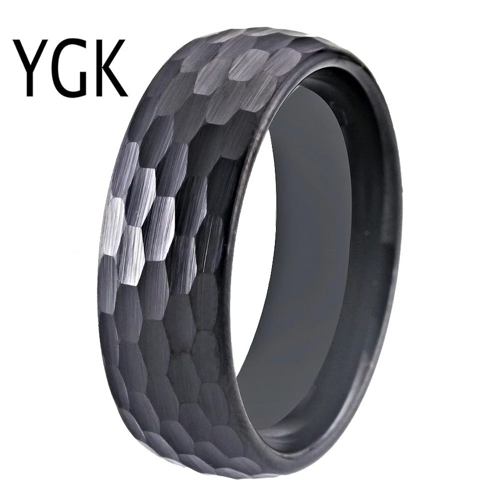 

Hammer 8mm Black Domed Tungsten Ring Women Classic Hammered Comfort Fit Faceted Comfort Fit for Men Wedding Band Engagement Ring