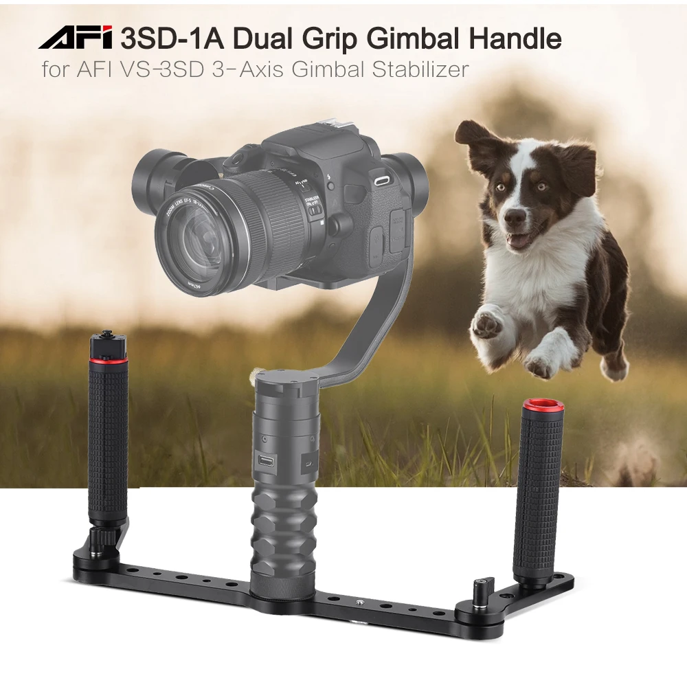 AFI Dual Grip Gimbal Handle with Joystick Control Aluminum Alloy Handgrips for VS-3SD 3-Axis Gimbal Stabilizer