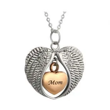 JJ002 Rose gold Small Heart Urn Pendant -Carved Mom/Dad/Son/Grandma/Grandpa Stainless Steel Keepsake Cremation Necklace Hold Ash