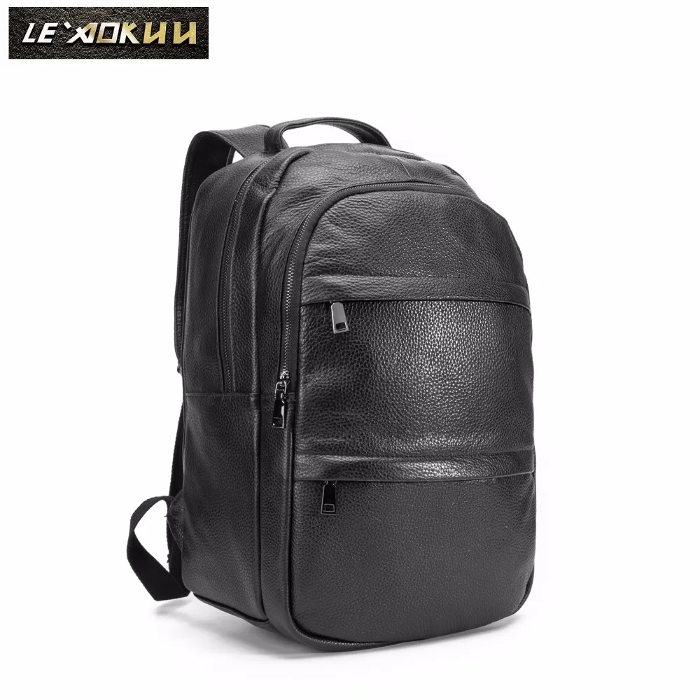 

Men Quality Leather Design Casual Travel Bag Male Fashion Backpack Daypack College Student School Book 17" Laptop Bag BB340