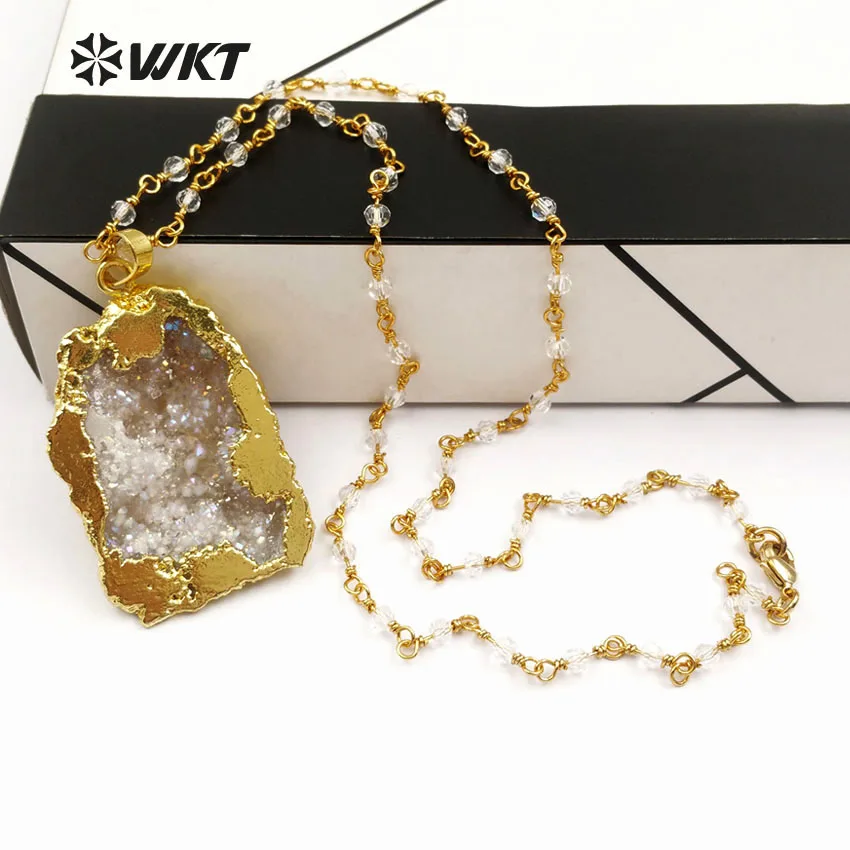 Wholesale Custom Natural Crystal Geode Agate Necklace With Gold Trim Random Shape For Women Daily Decoration