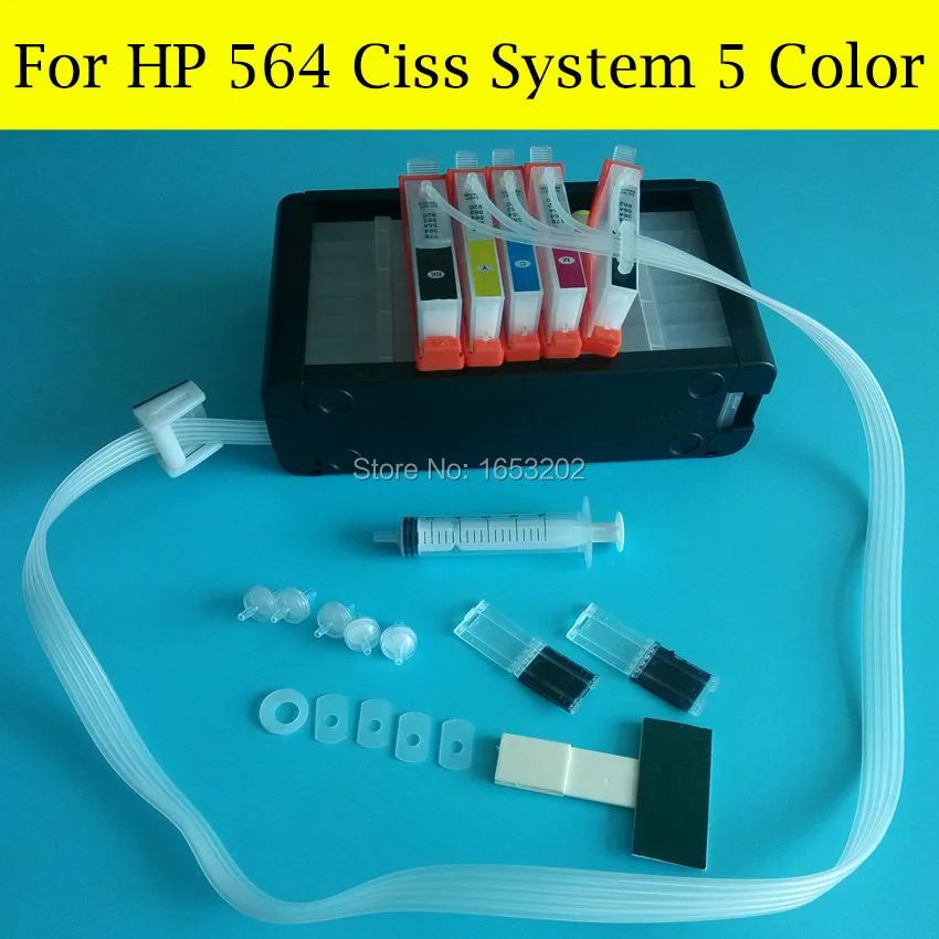 5 Color 564 CIss System For HP Photosmart C410A C410B 7510 C309G C309A C309C CQ521C B8550 Printer With Auto Reset Cartridge Chip