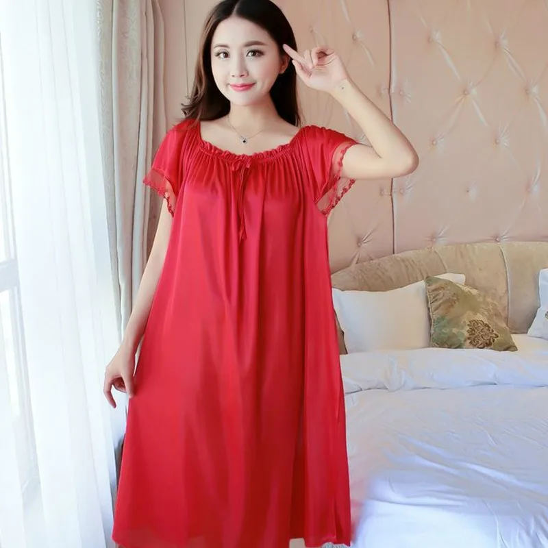 Big Yards 4XL New Sexy Silk Nightgowns Women Casual Chemise Nightie Nightwear Lingerie Nightdress Sleepwear Dress