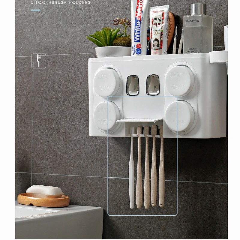 4PC Washing Cup Toothbrush Set Bathroom Wall Hanging Storage Rack Toothpaste Holder Combination Home Bathroom Accessories Set