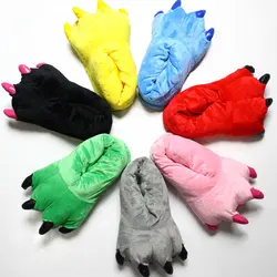 Pantoufles de sol d'intérieur en peluche patte d'animal pour hommes et femmes, chaussures douces, griffe de dinosaure, monstre de Noël, maison, chaud, drôle, enfants, hiver, 2023