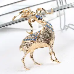 Chinese Zodiac Goat Sheep Lovely Crystal Rhinestone Charm Pendant Purse Bag Car Key Ring Chain Creative Wedding Party Gift