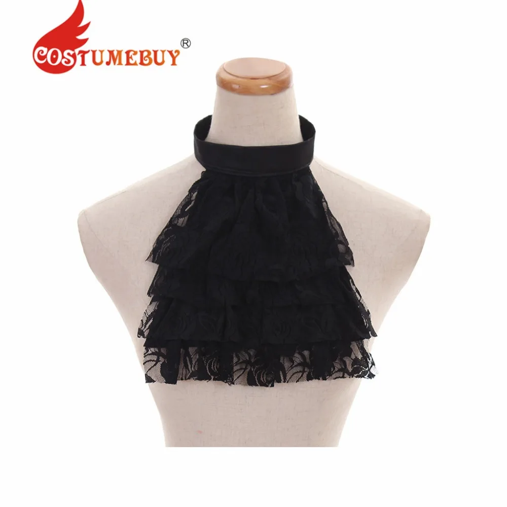 CostumeBuy Medieval Victorian Black Lace Jabot Cravat Edwardian Steampunk Neck Tie Wedding Party Cravat Self-Tie L920