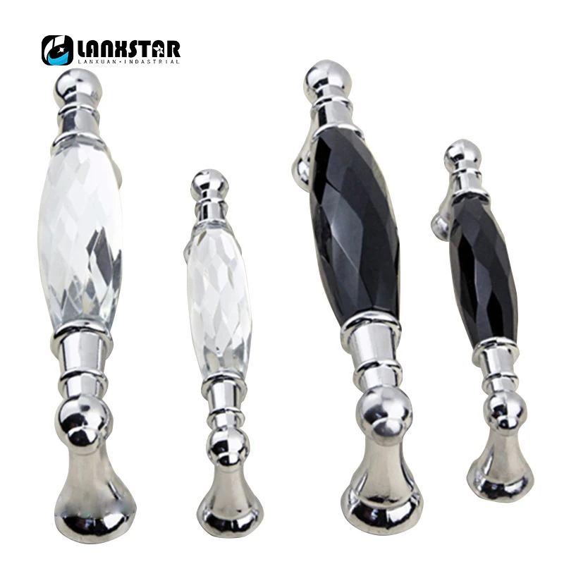 

128mm Pitch Bridge Zinc Alloy Handles In Chrome Faces Black Crystal Pull Handle Knobs