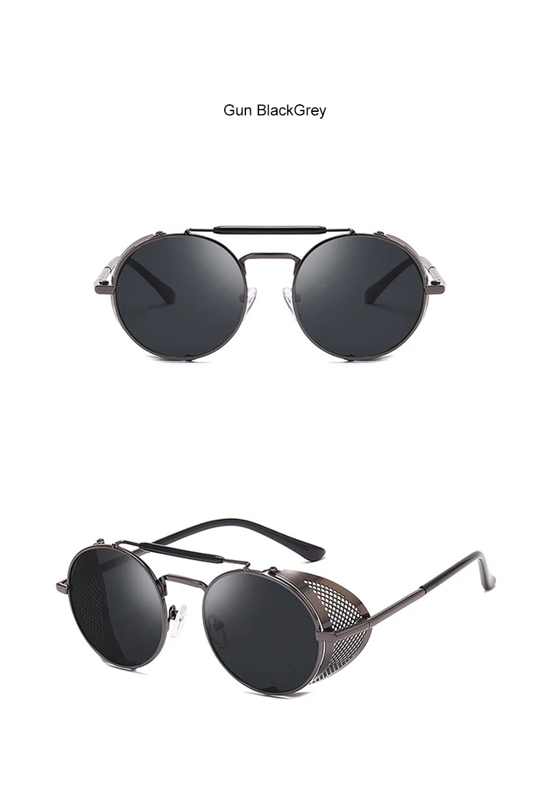 Neue Steampunk Retro Runde Metall Sonnenbrille Männer Frauen Marke Designer Gläser Metall Schilde Shades Oculos De Sol UV400 Brillen – Detail 8