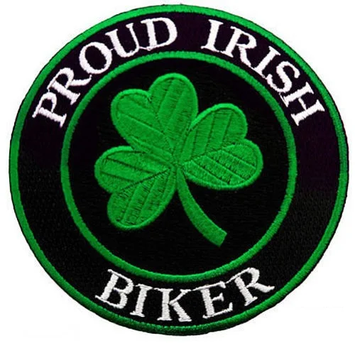 PROUD IRISH BIKER embroidered PATCH CLOVER SHAMROCK IRELAND iron-on EIRE emblem