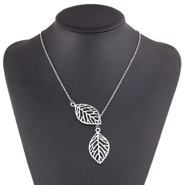 Korean fashion trend wild forest-based metal leaf pendant necklace clavicle short section of double-leaf jewelry  free shipping