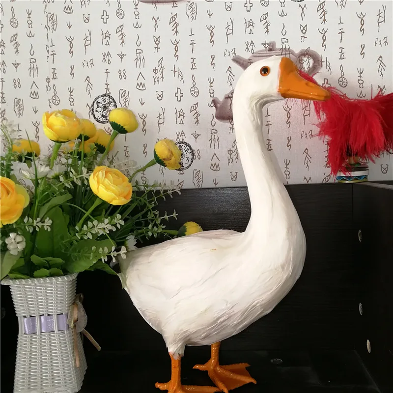 

large 25x38cm simulation standing goose polyethylene&feathers white goose model handicraft home decoration gift b2626