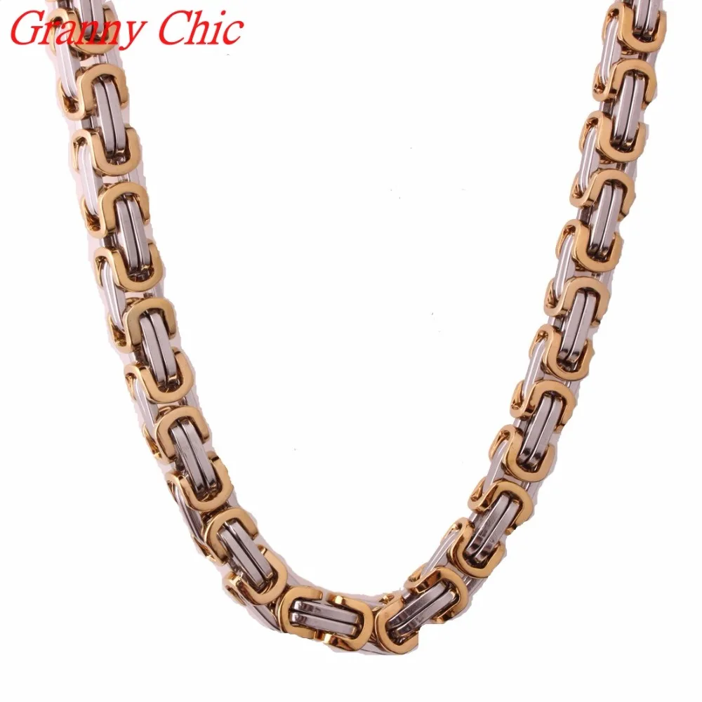 Granny Chic 4/5/8mm Rose Gold Silver Black color  Tone box Byzantine Necklace Mens Stainless Steel Chain Wholesale Price