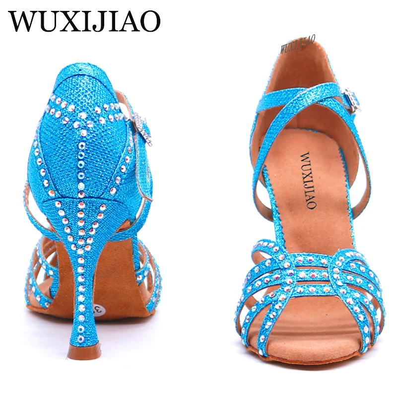 WUXIJIAO New Latin Dance Shoes Women\'s Shoes For Ballroom Dancing Woman Flash Cloth Collocation Shine Rhinestone 5cm-10cm