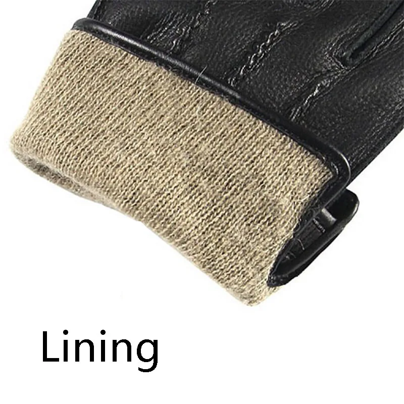 Rushed Men Genuine Leather Gloves Luxury Deerskin Glove High Quality Wrist Driving Winter Cashmere Lining EM012WR