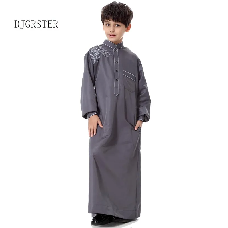 DJGRSTER Islamic Clothing Muslim Arab Middle East Teenage Boy Robe Clothes Muslim Thobe Kids Abaya Embroidery Arabic Clothing