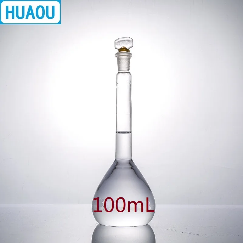 HUAOU 100mL Volumetric Flask Class A Neutral Glass with one Graduation Mark and Glass Stopper Laboratory Chemistry Equipment