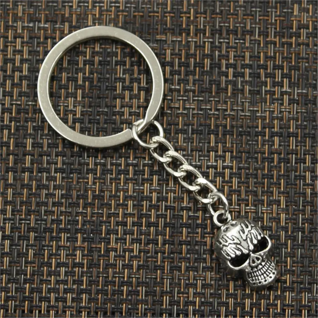 New Fashion Men 30mm Keychain DIY Metal Holder Chain Vintage Skeleton Head Skull 21x13mm Silver Color Pendant Gift