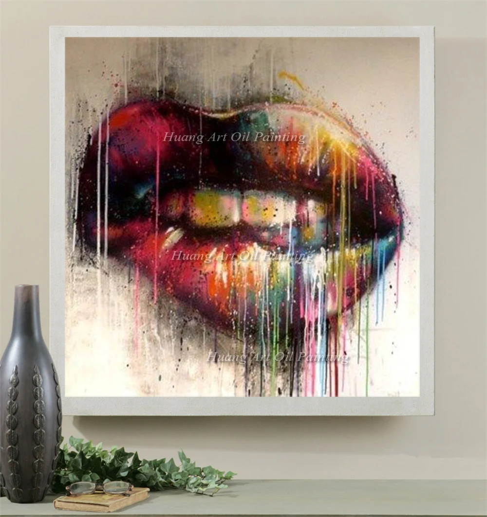 New Hand Painted Sexy Lips Oil Painting Beautiful Temptation Painting Modern Abstract Wall Painting Impression Picture On Canvas