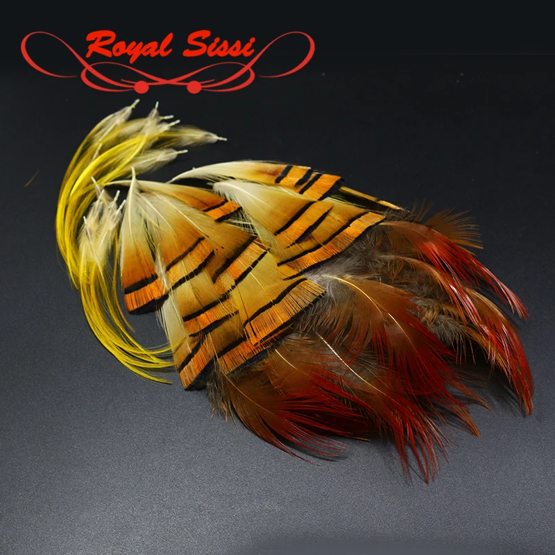 Royal Sissi hot 30pcs natural golden pheasant head crest &rump body feathers assorted wings& tail tying materials fly fishing