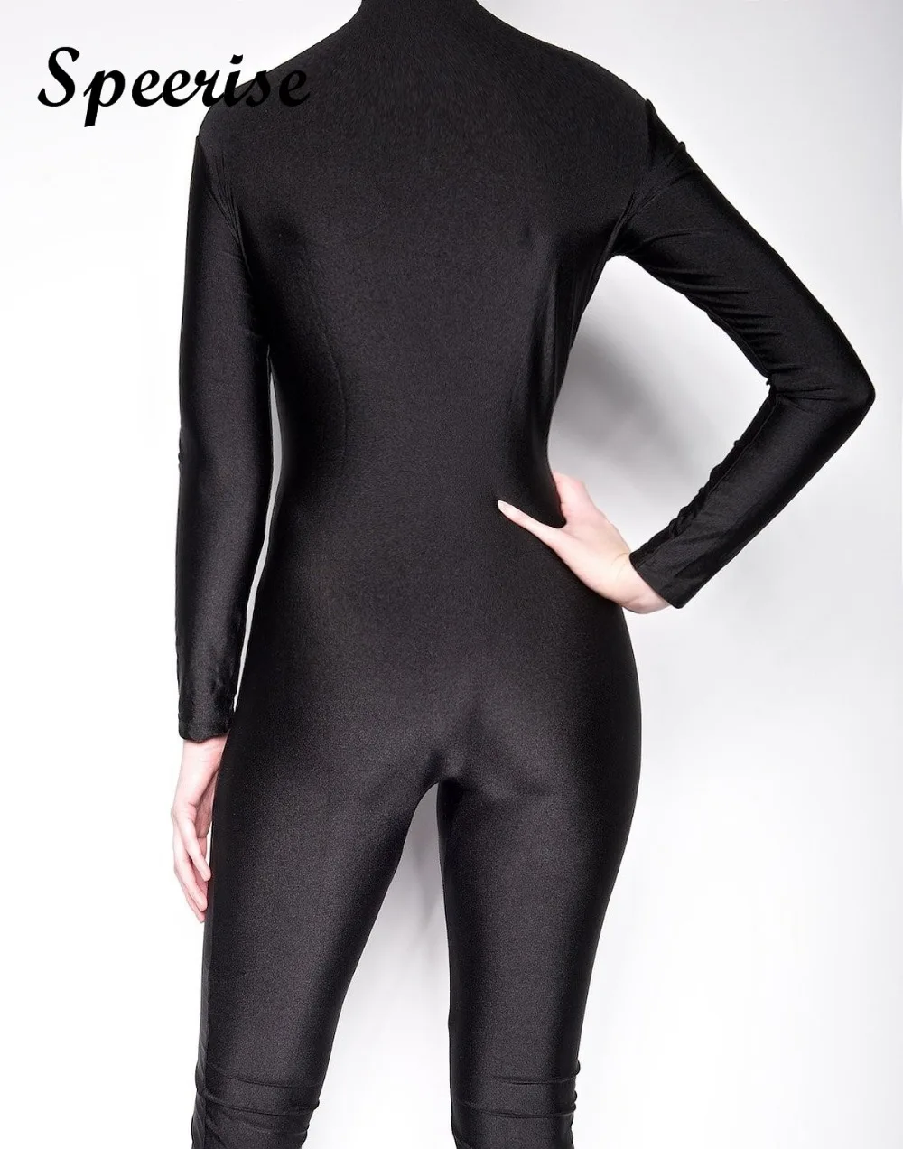 Speerise Adult  Spandex Long Sleeve Dancewear Women Turtleneck Unitard Bodysuit Full length Front Zipper Suits