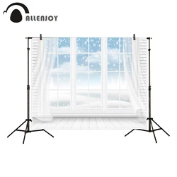 Allenjoy backdrop for photographic studio winter landscape big window white snowflake curtains indoor backdrop new photocall