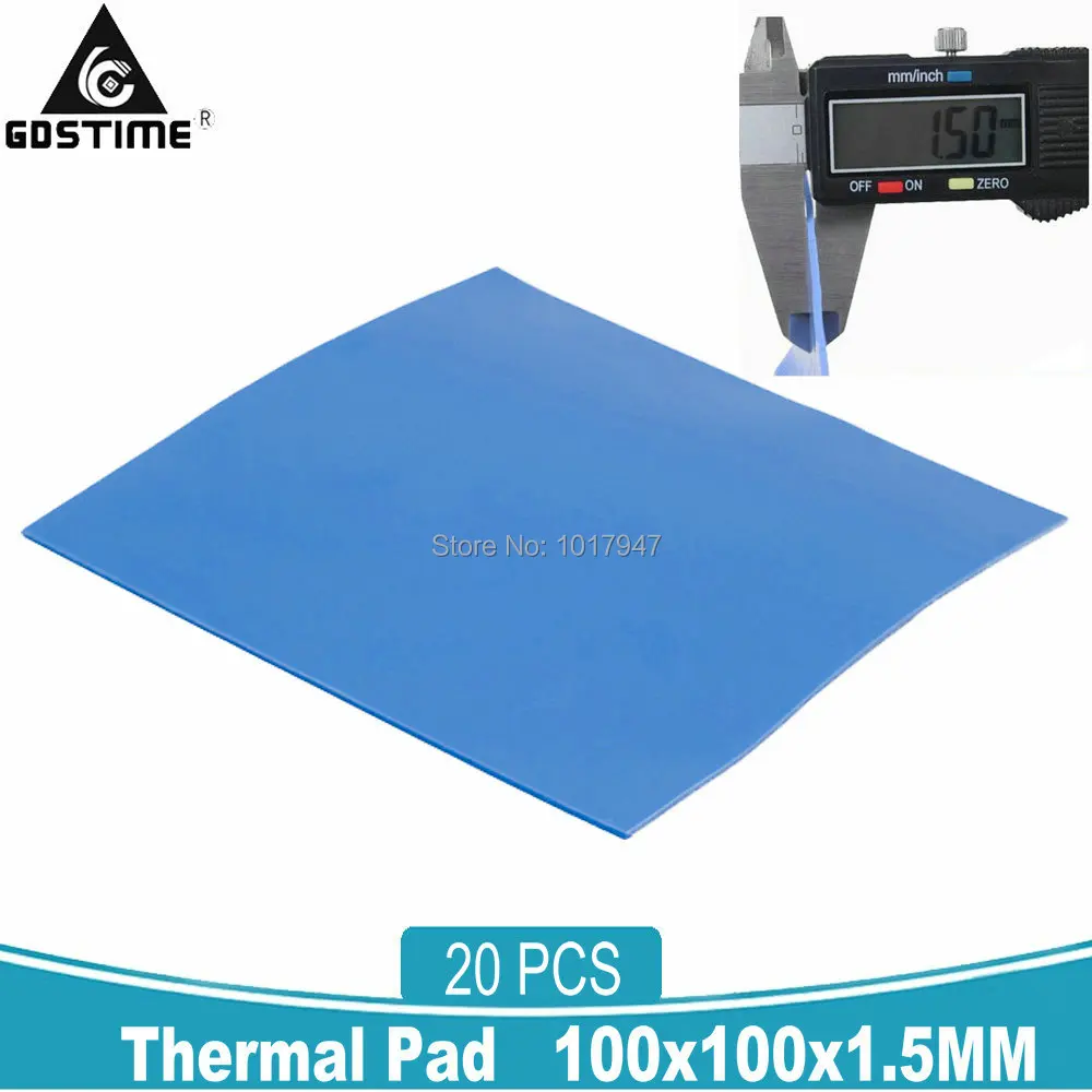 

20 PCS lot 100mm x 100mm x 1.5mm Blue GPU CPU SMD DIP IC Silicone Compound Conductive Thermal Pads Pad