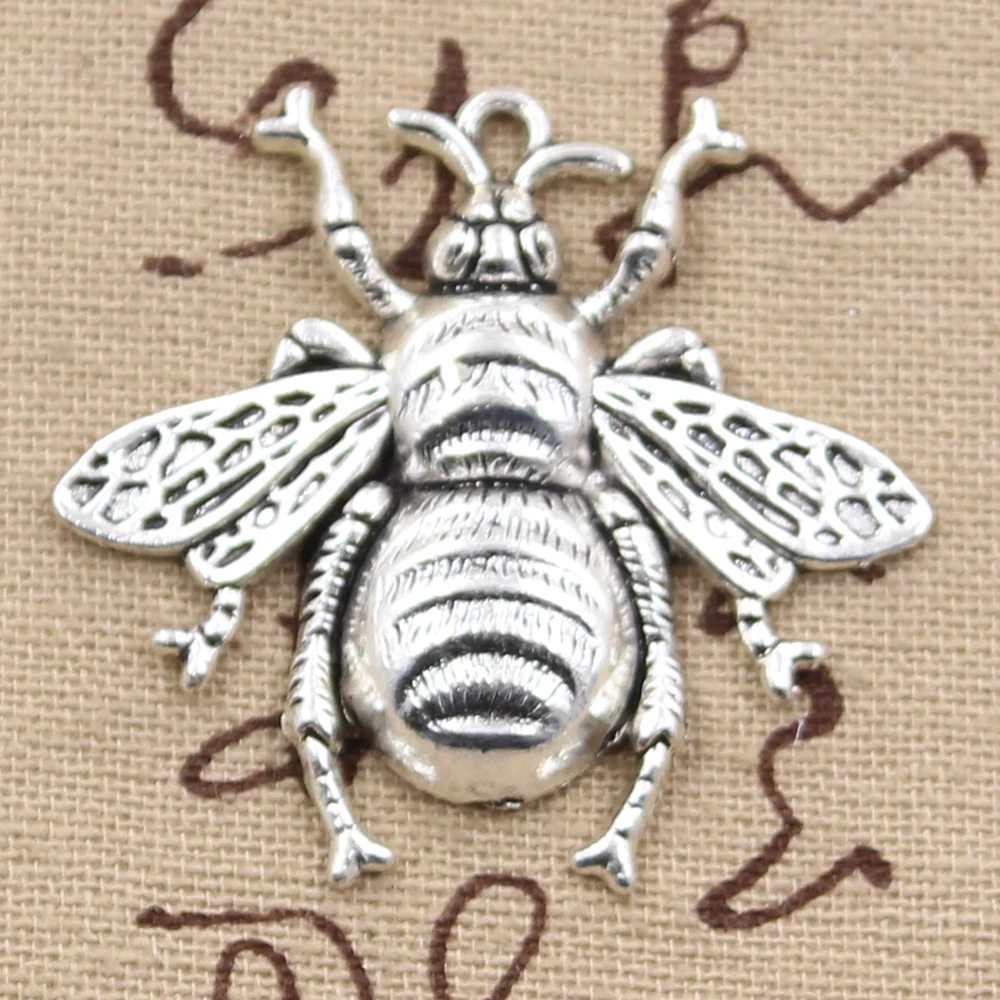 4pcs Charms Bee Hornet 40x38mm Antique Making Pendant fit,Vintage Tibetan Bronze Silver color,DIY Handmade Jewelry