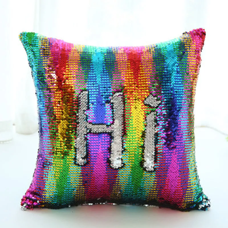 

Meijuner DIY Mermaid Sequins Cushion Cover Magical Colorful Throw Pillow Case Two Color Changing Reversible Cushion Cover