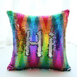 Meijuner DIY Mermaid Sequins Cushion Cover Magical Colorful Throw Pillow Case Two Color Changing Reversible Cushion Cover