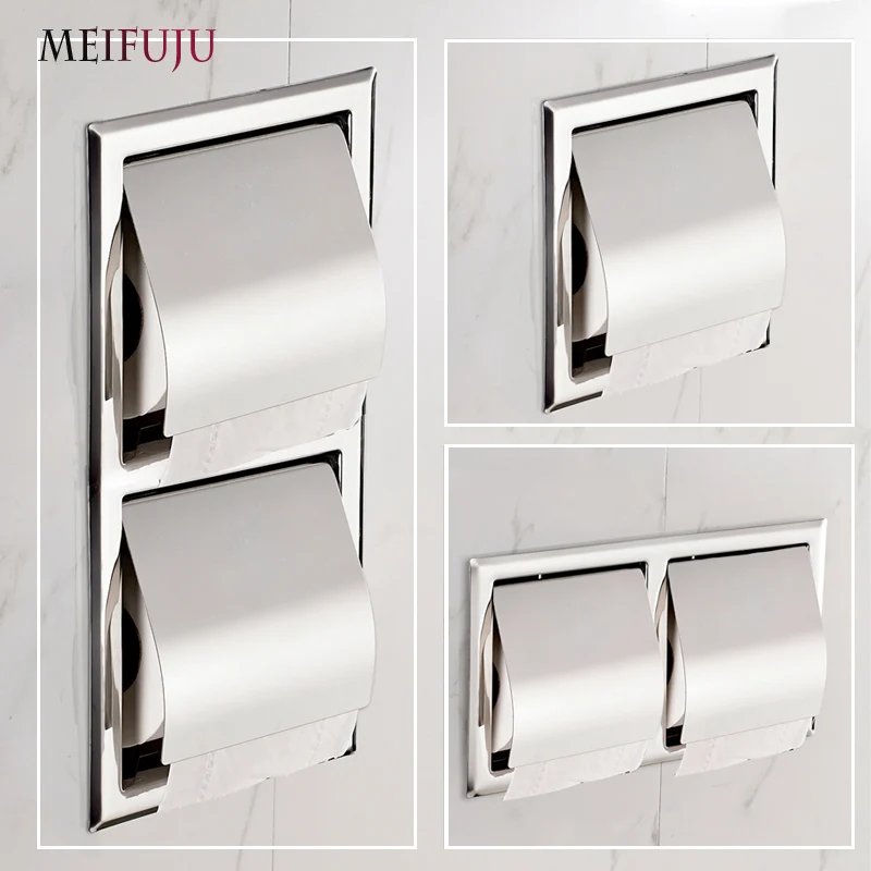 Recessed Toilet Paper Support sus 304 Stainless Steel Toilet Paper Holder Wall Roll Holders Tissue Box Cover Toilet Roll Holder