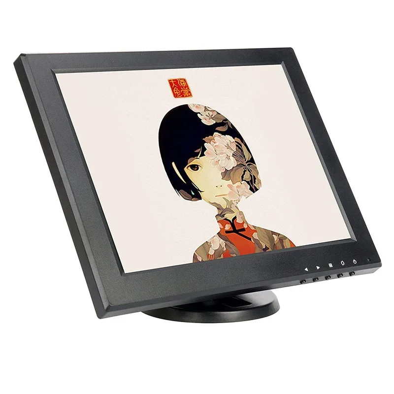 ZHIXIANDA 12 Inch Security LCD LED Monitor CCTV Computer IPS Screen Desktop Display AV BNC VGA HDMI USB with Speakers