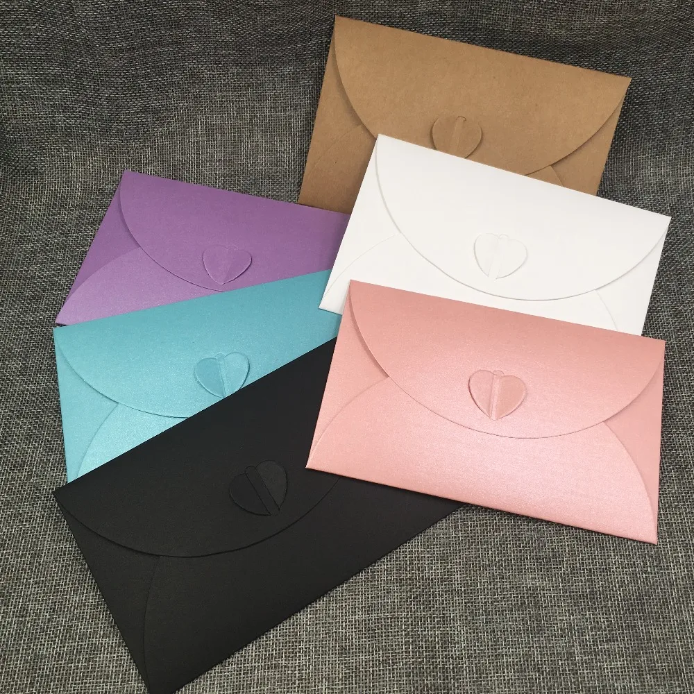 100Sets/Lot Kraft Paper Love Wedding Invitation Cards Paper Bags Colorful Packing Bags For Jewelry Birthday Cards Gift Bags